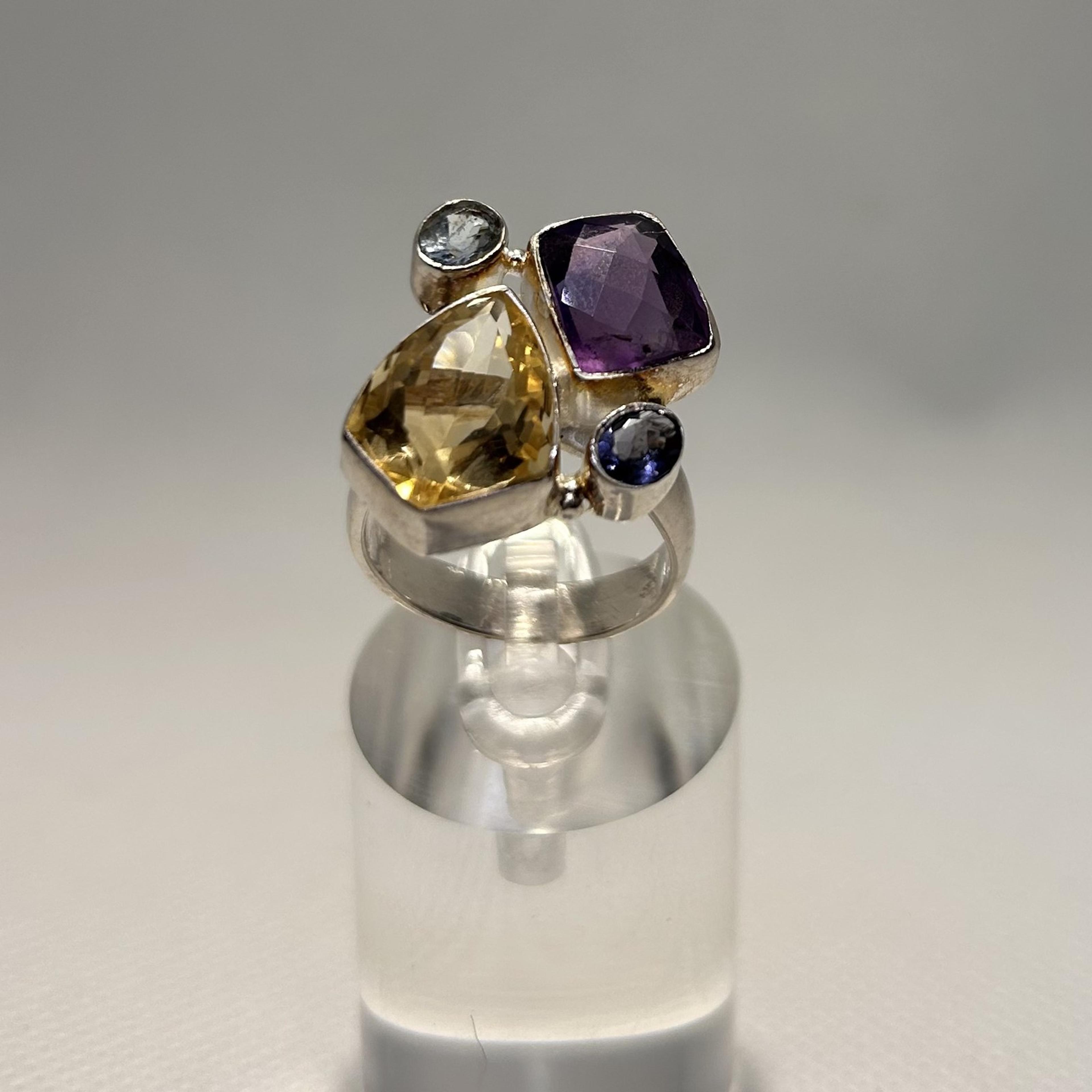 Amethyst, Citrine & Blue Stone Cluster Ring