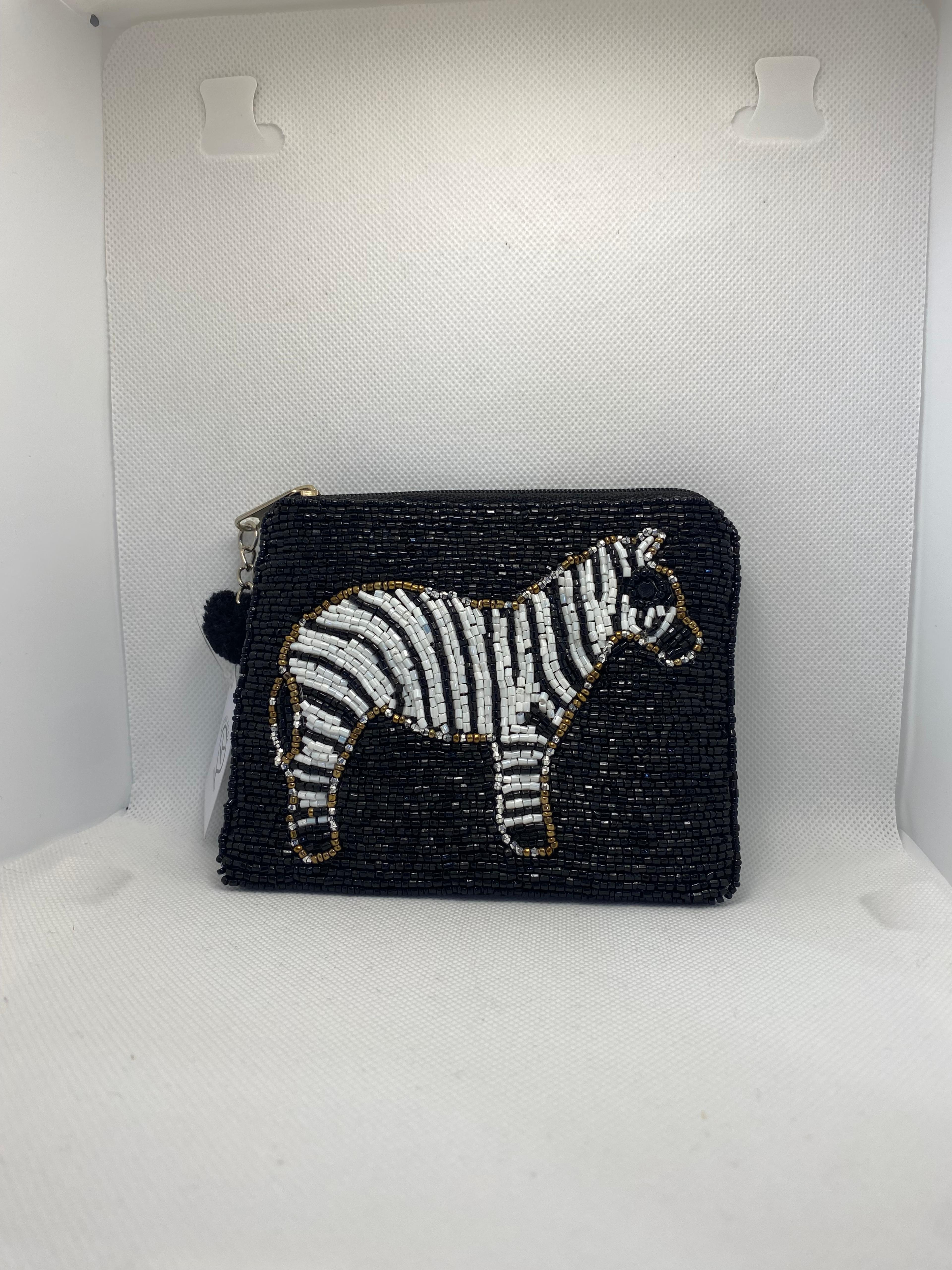 Kitch Kool Beaded Coin Purse — Zebra