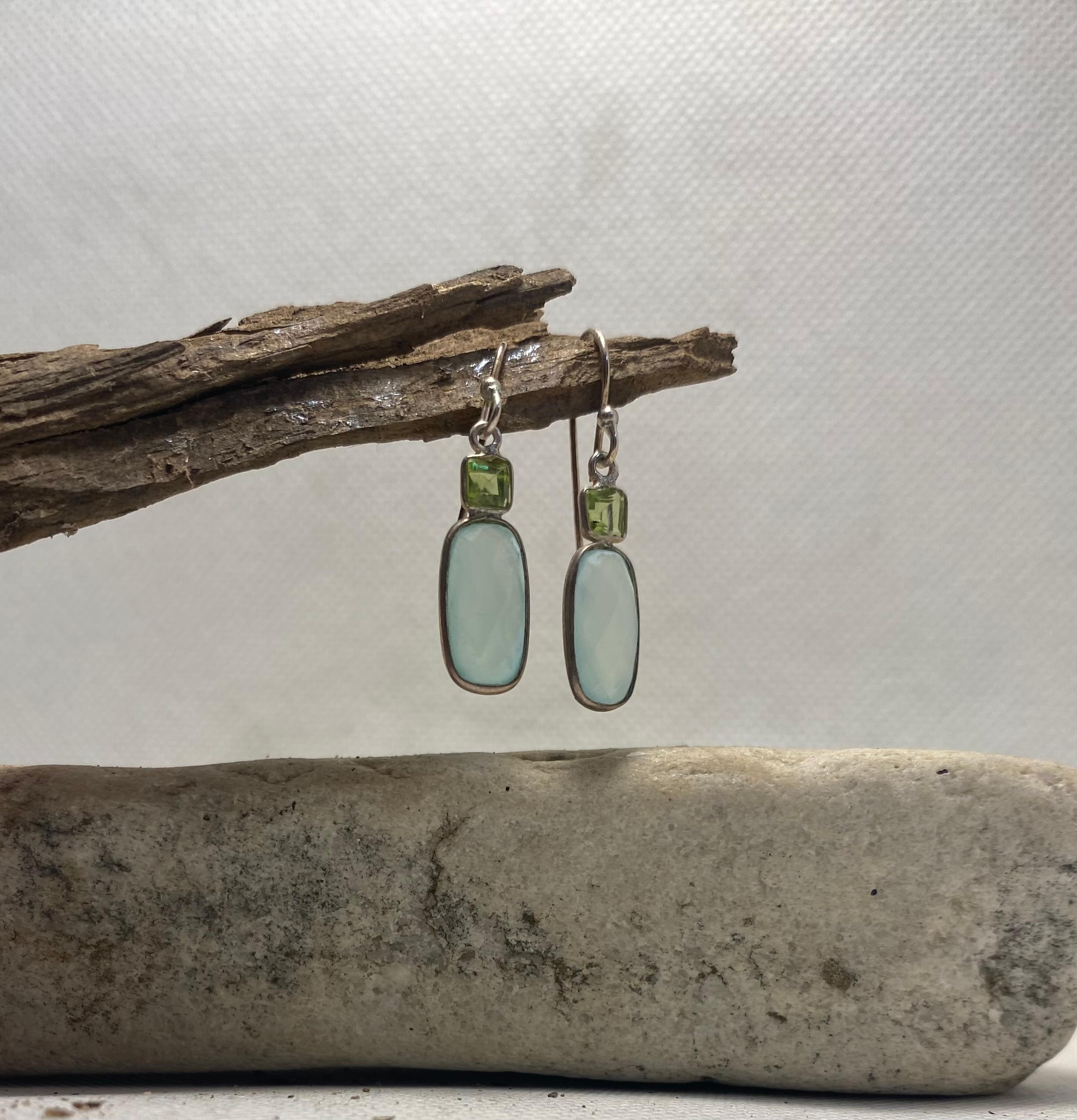 Aqua Chalcedony & Peridot Drop Earrings