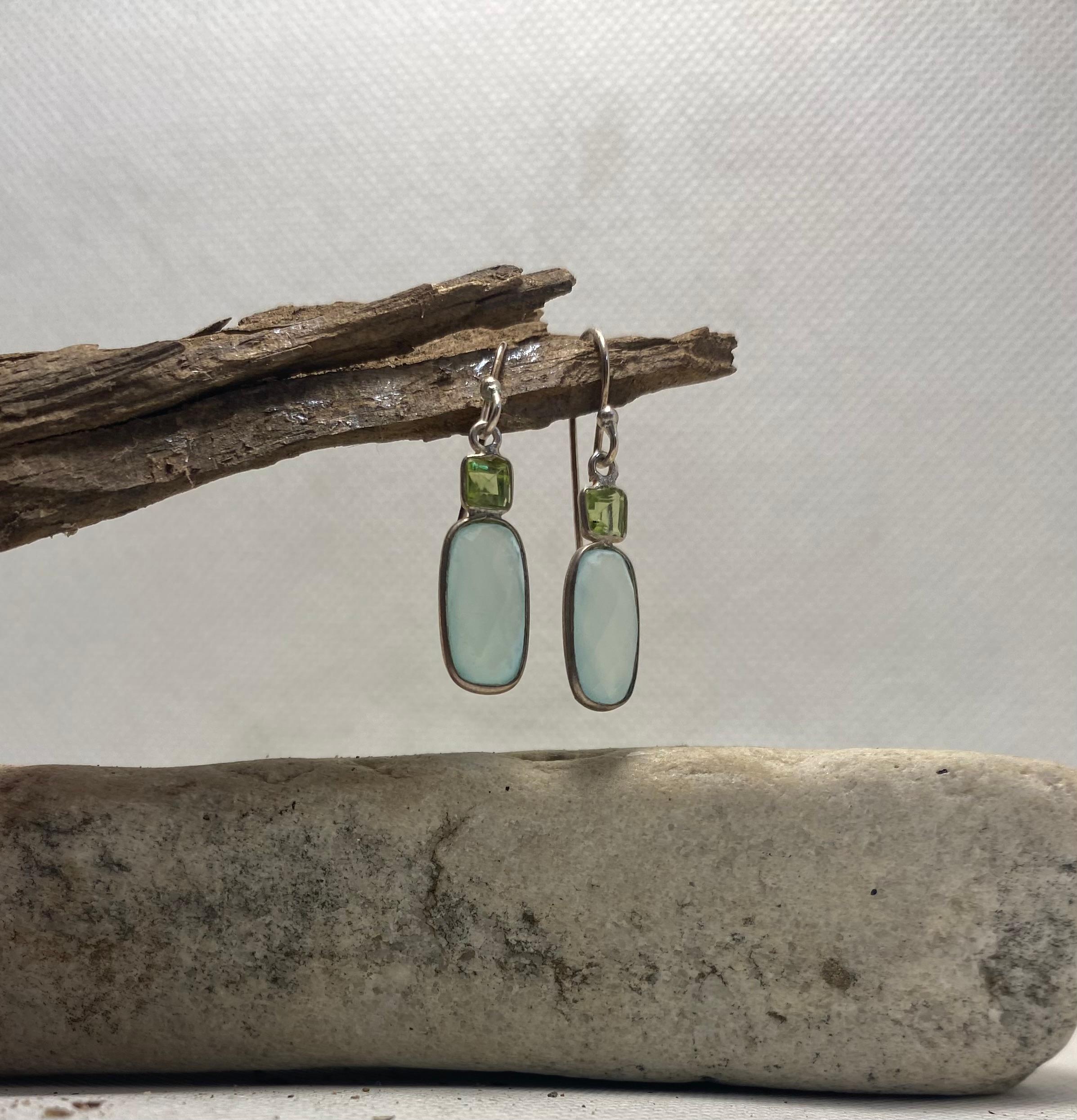 Aqua Chalcedony & Peridot Drop Earrings