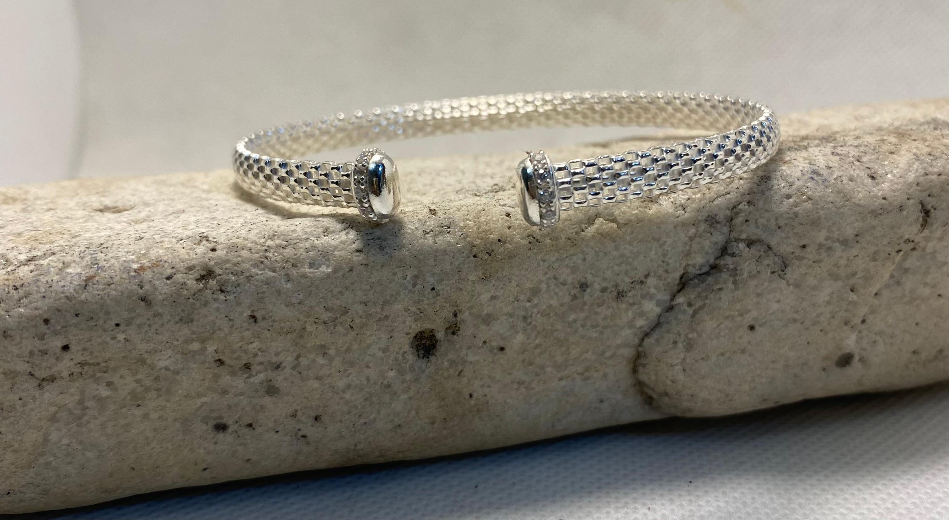 Silver Mesh Cuff Bangle, Classic