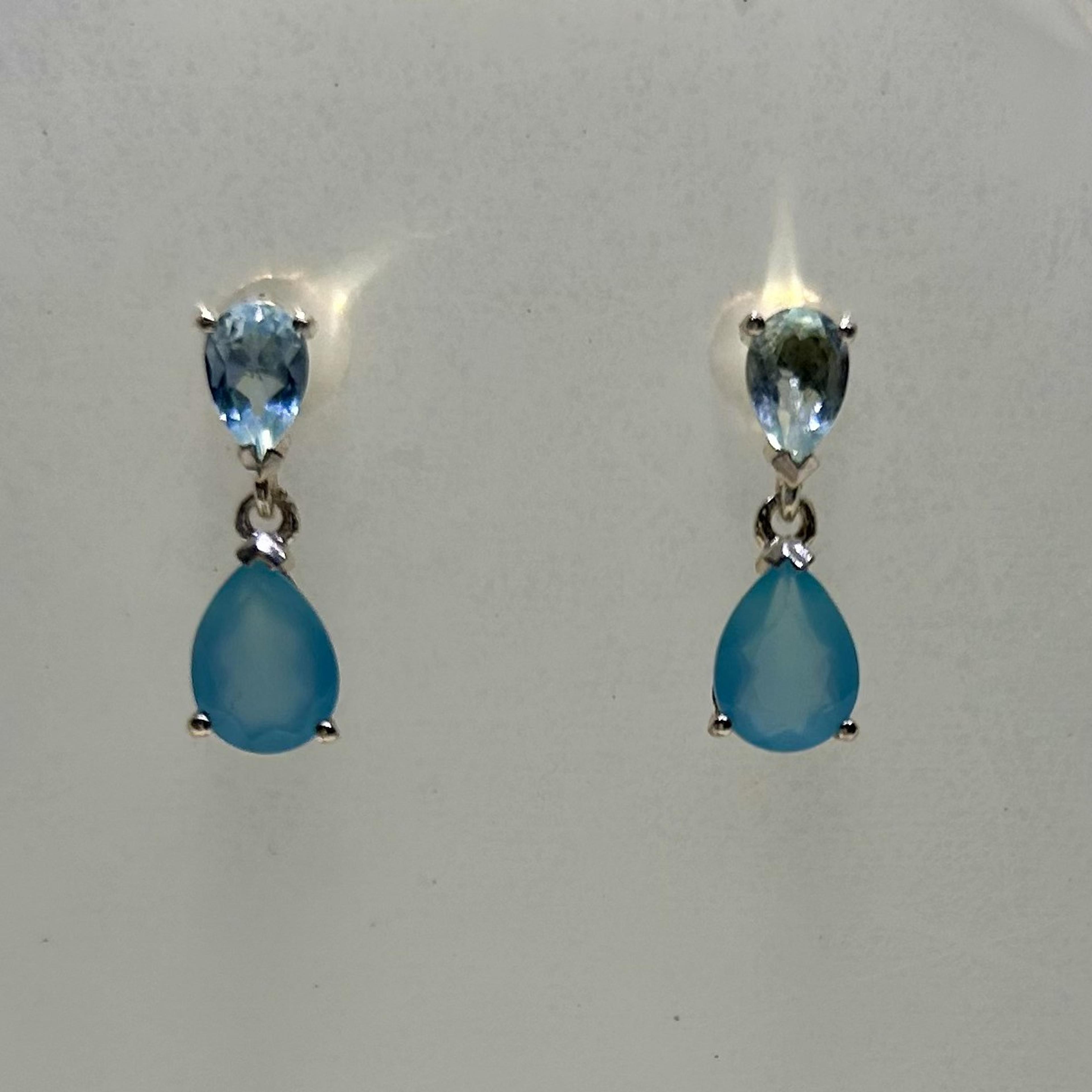 Blue Topaz & Teal Chalcedony Pear Drop Earrings