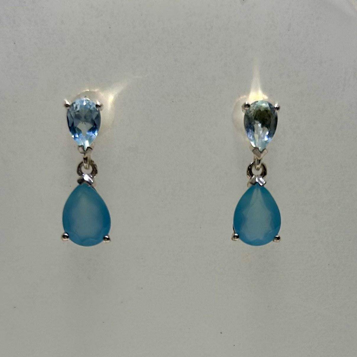 Blue Topaz & Teal Chalcedony Pear Drop Earrings