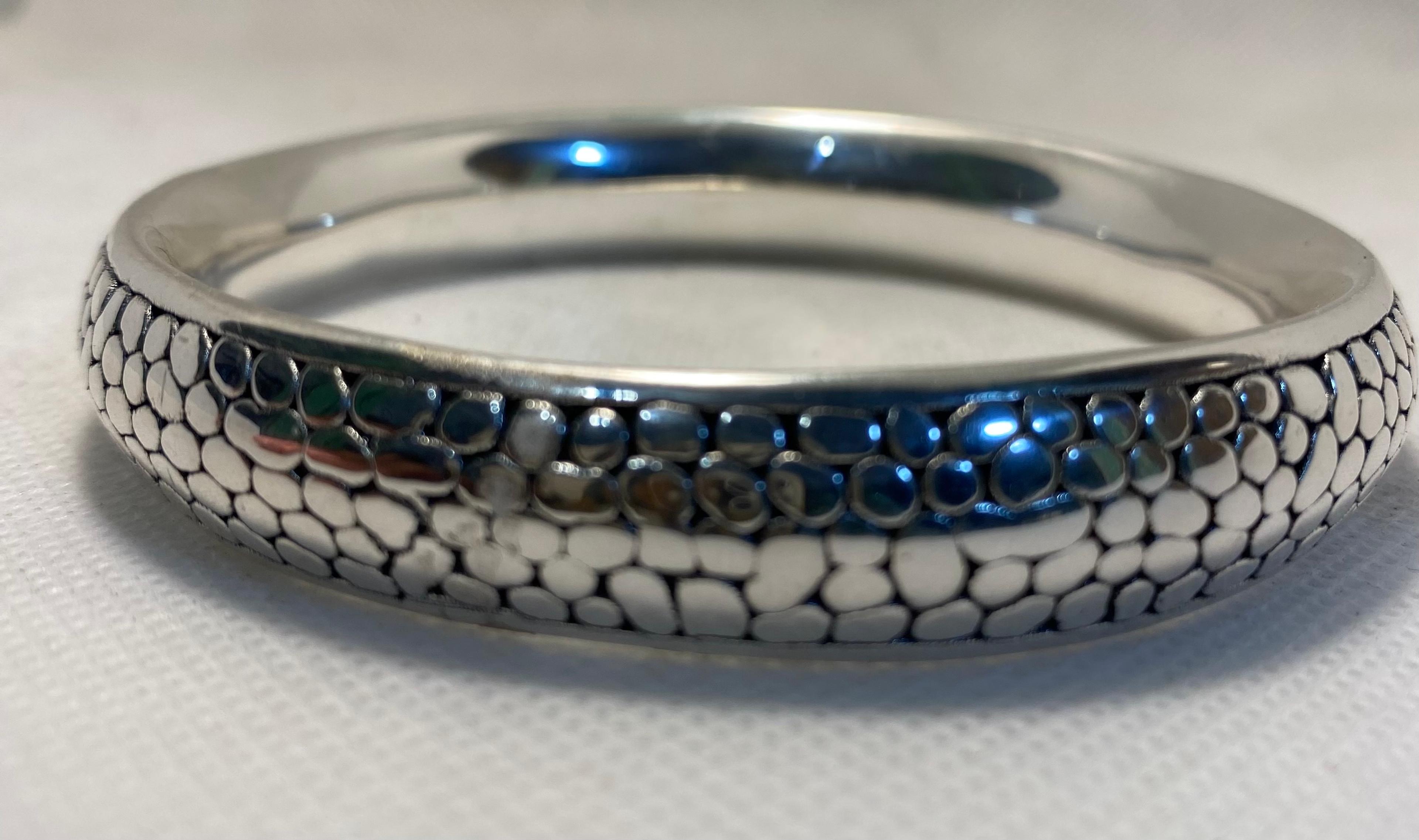 Pebbled Texture Silver Cuff Bangle