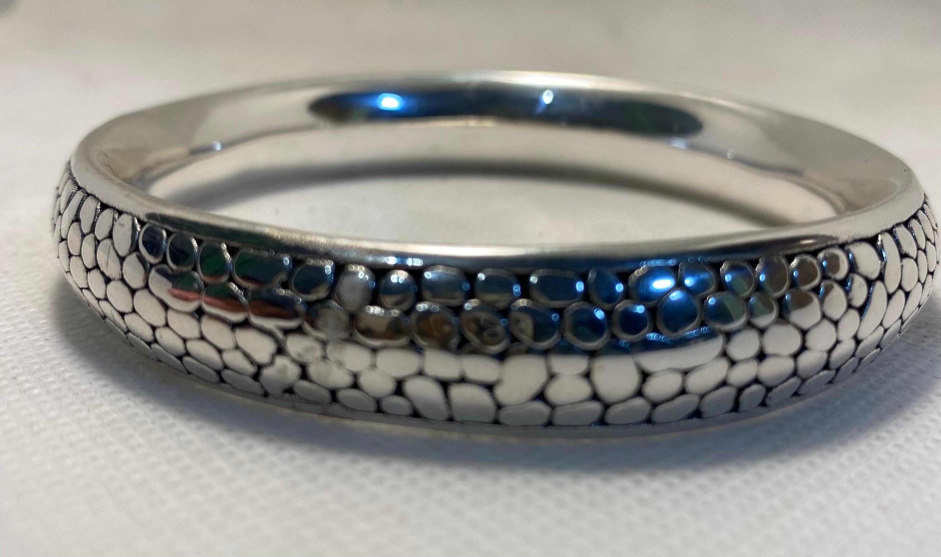 Pebbled Texture Silver Cuff Bangle