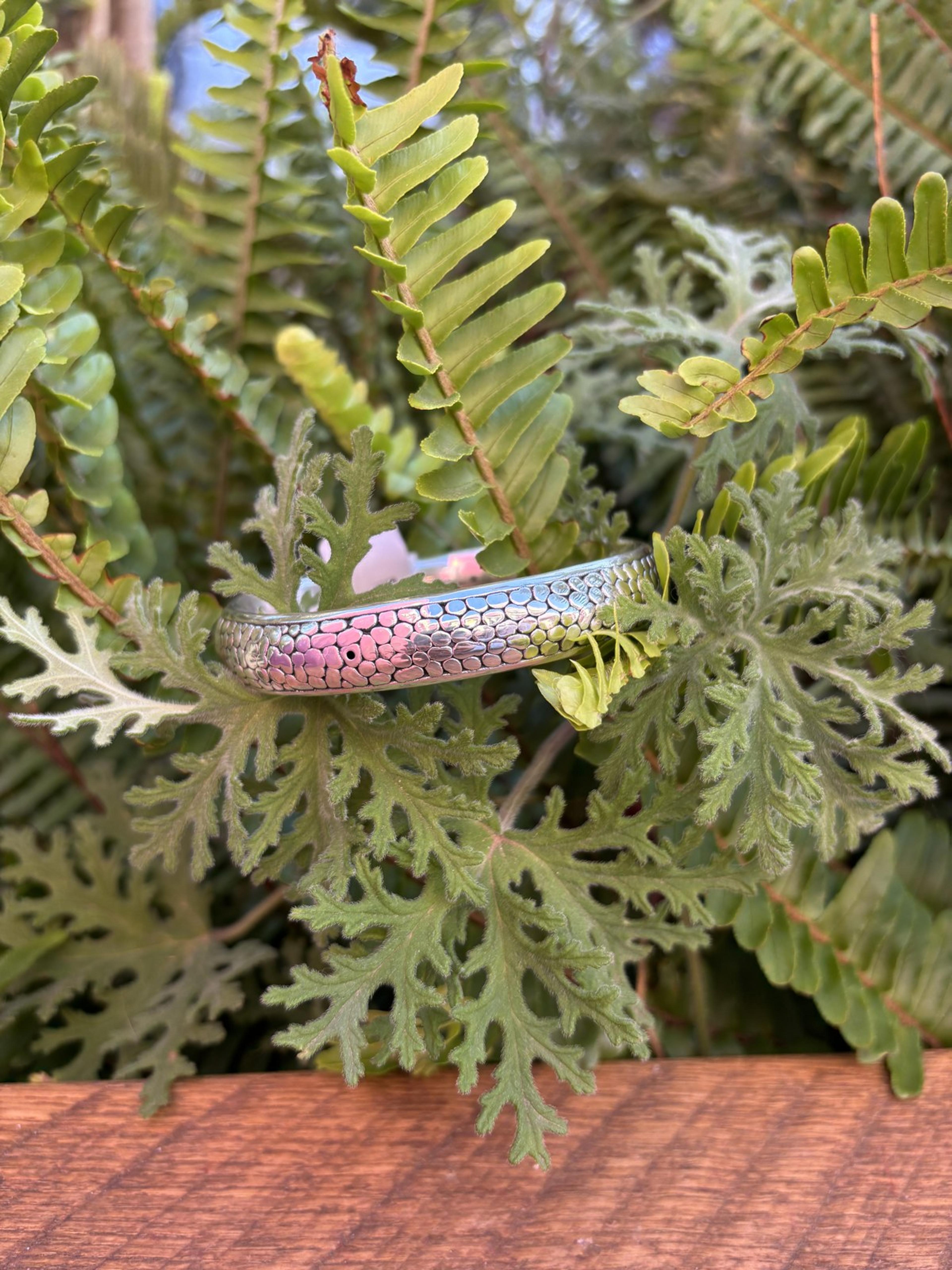Pebbled Texture Silver Cuff Bangle