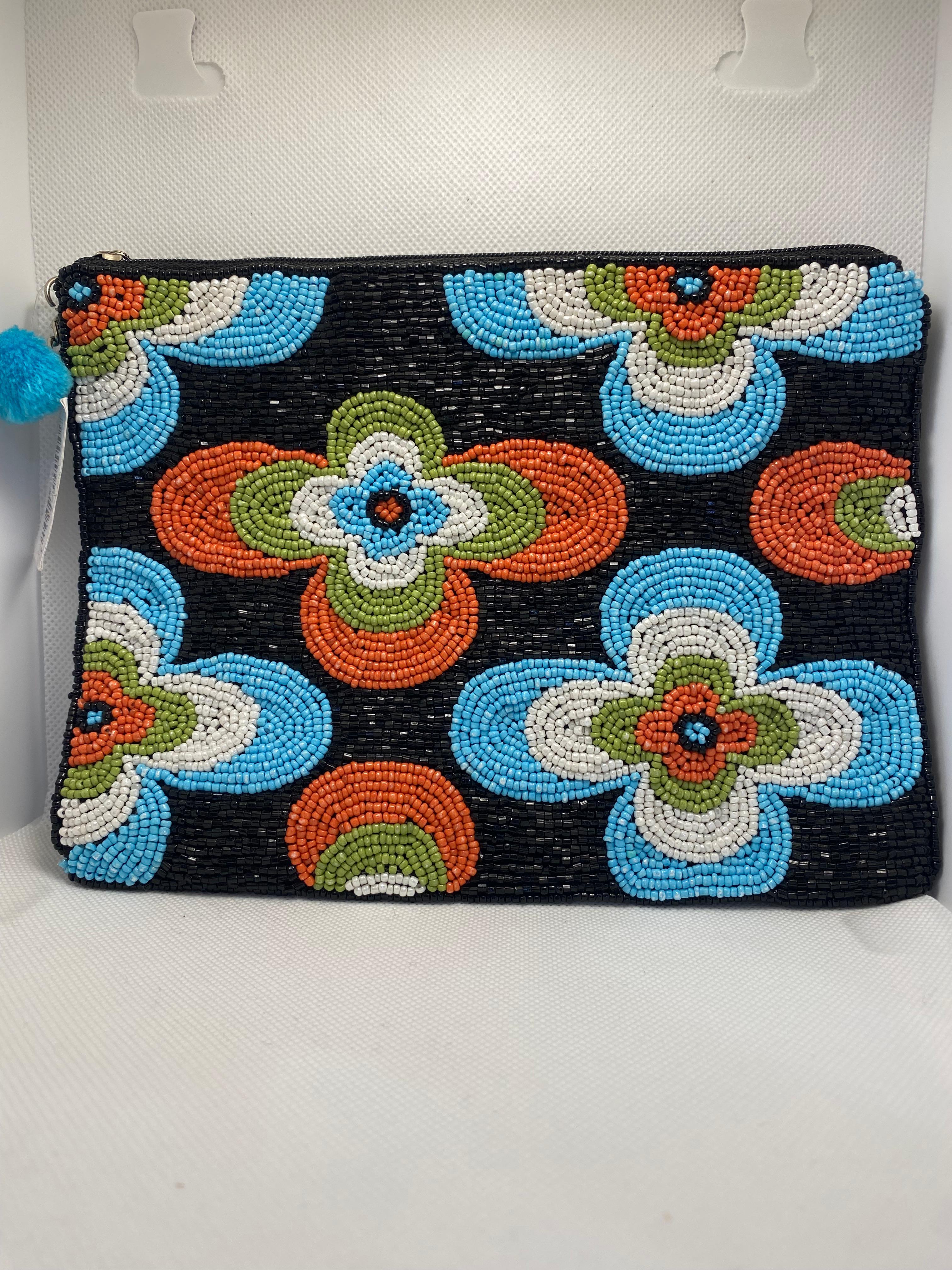 KitchKool - Boho Floral Large Beaded Purse
