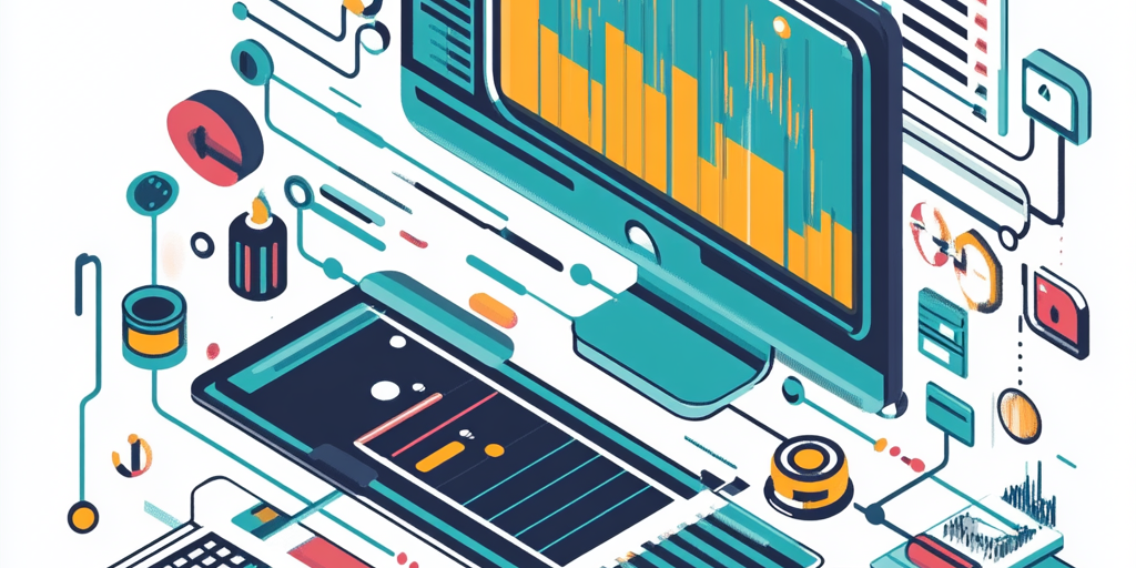 abstract isometric illustration of a computer with a graph on the screen
