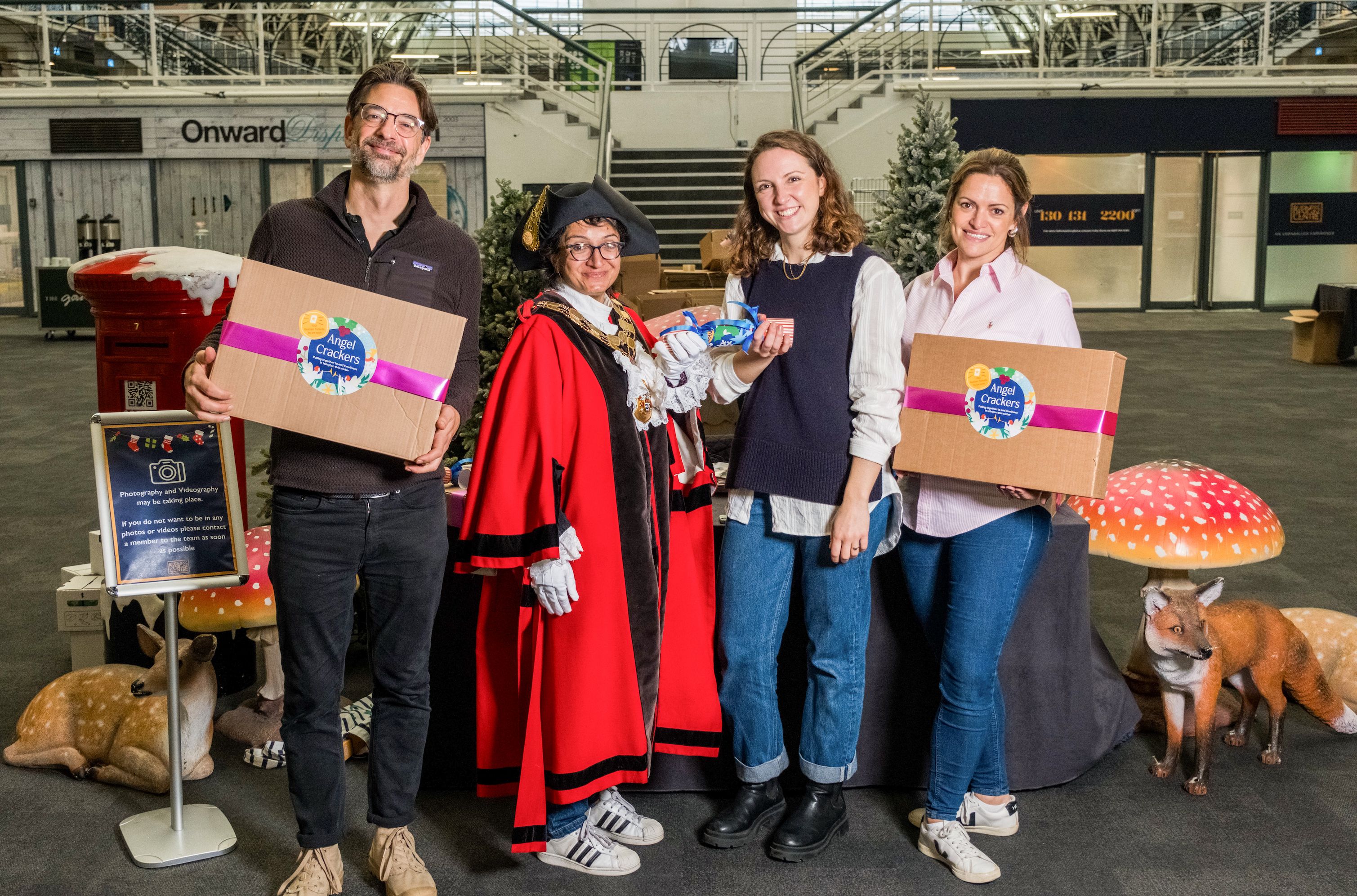 (L to r) Ben Stephenson, Mayor of Islington, Isobel Miller, Kate Vandenburg of the Business Design Centre