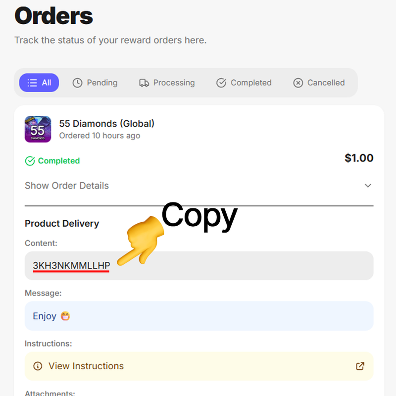 Copy code received from Berrypoints
