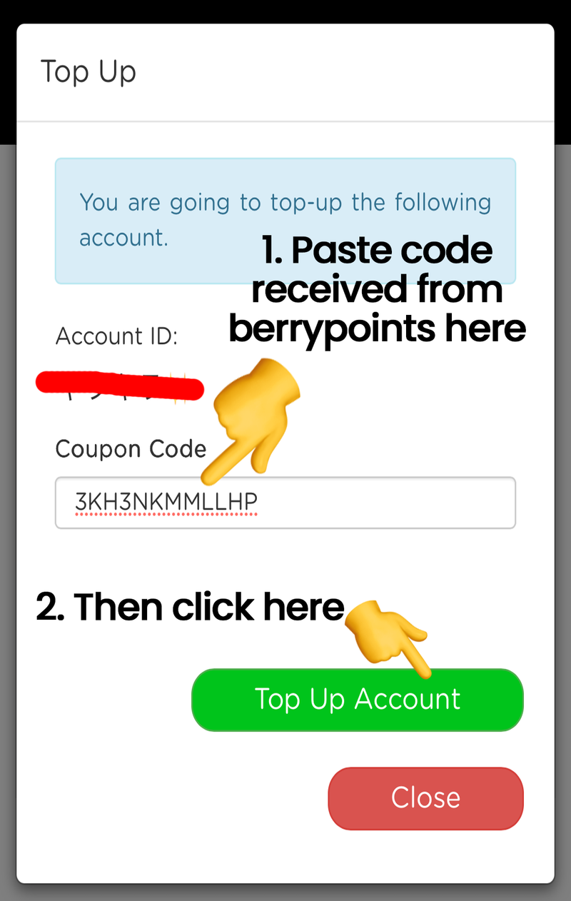 Paste code, then click “Top Up Account”