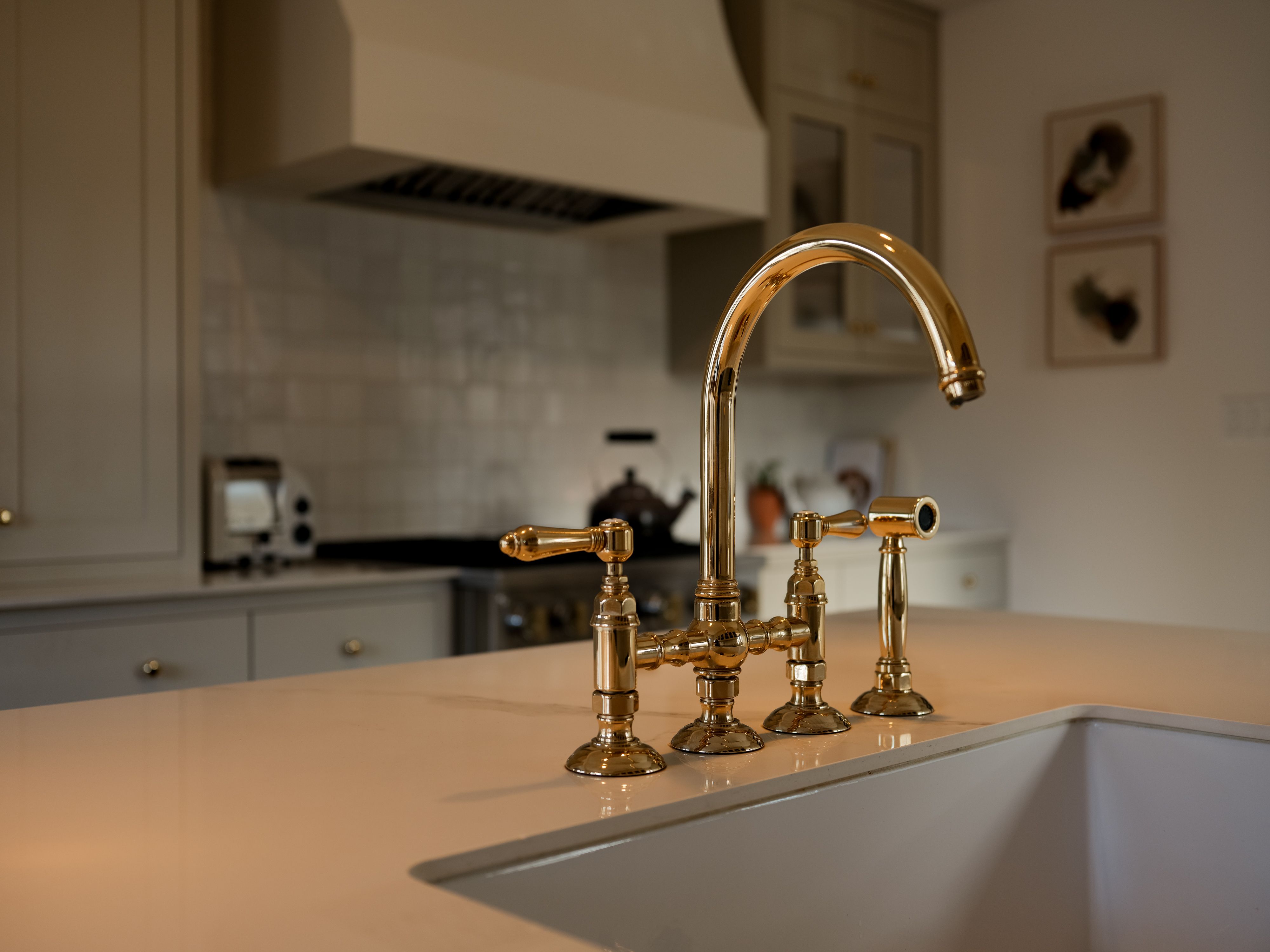 Golden faucet in a kitchen