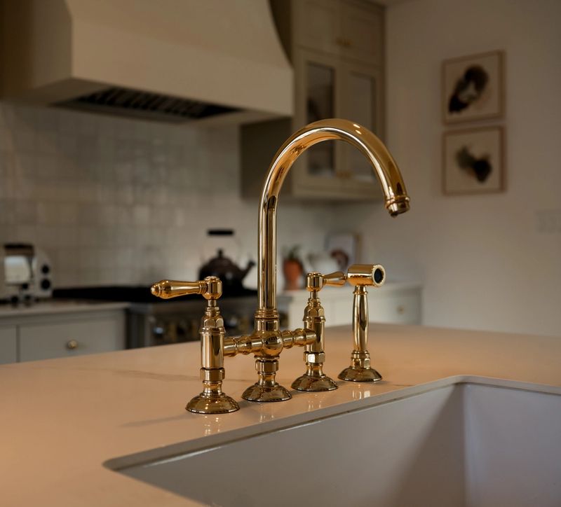 Golden faucet in a kitchen
