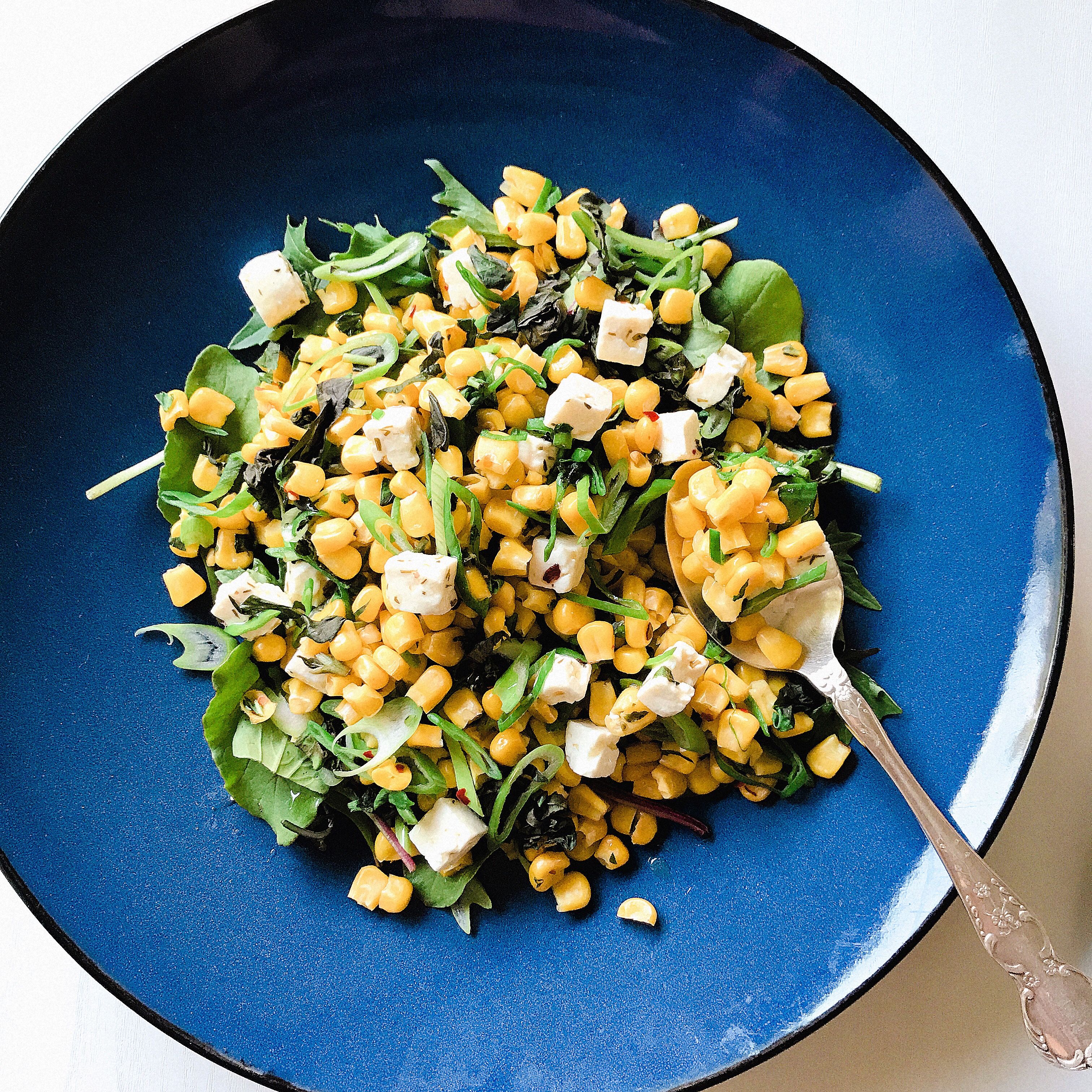 Grilled Corn, Basil and Feta Salad
