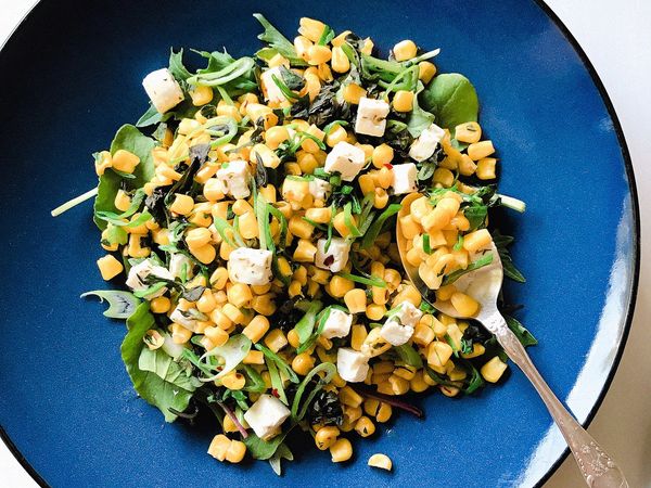Grilled Corn, Basil and Feta Salad