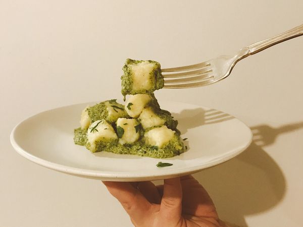 Pillowy Potato Gnocchi in Popeye Sauce