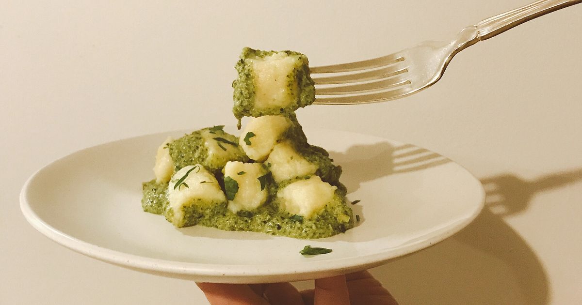 Pillowy Potato Gnocchi in Popeye Sauce