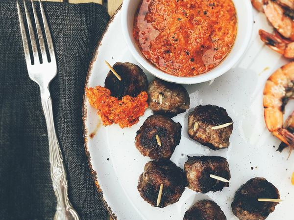 Lamb Meatballs with Romesco Sauce