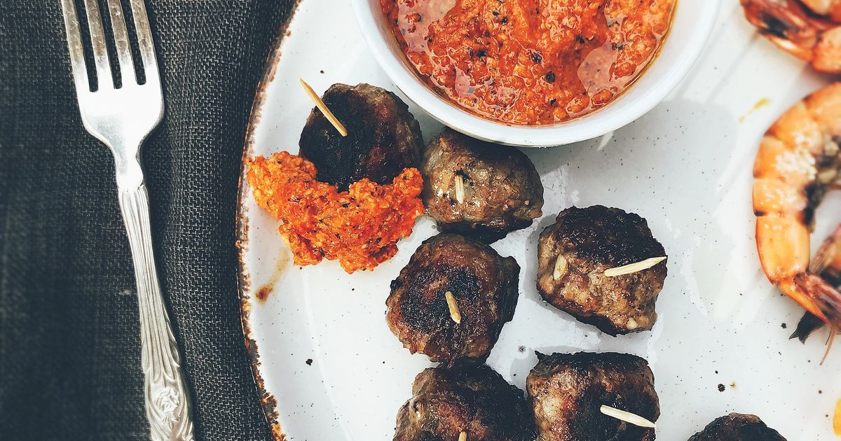 Lamb Meatballs with Romesco Sauce
