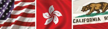 United States, Hong Kong and California flags displayed side by side.