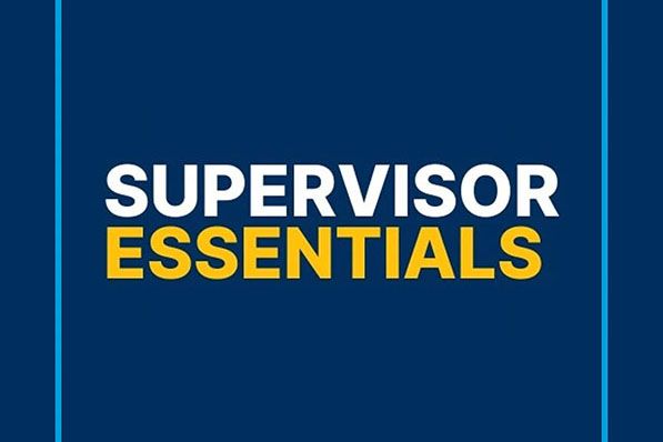 Text "SUPERVISOR ESSENTIALS" on a dark blue background with thin blue vertical lines on the sides. "SUPERVISOR" is white, and "ESSENTIALS" is yellow.