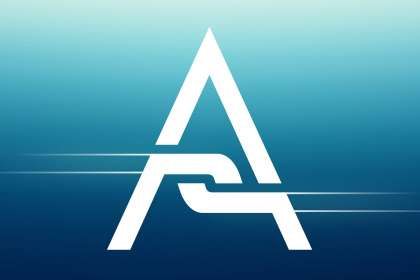A stylized white A-shaped emblem over a teal-to-navy gradient with fine horizontal lines.