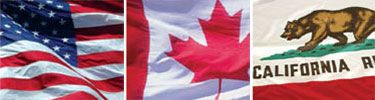 United States, Canada and California flags displayed side by side.