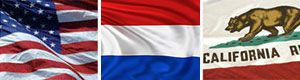 United States, Netherlands and California flags displayed side by side.