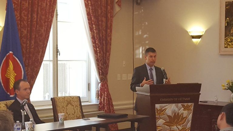 Drew Quinn at trade symposium