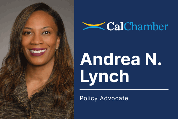 CalChamber profile graphic for Andrea N. Lynch, Policy Advocate, beside her portrait.