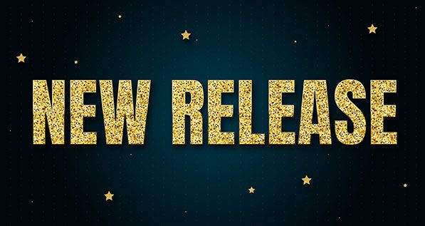 Gold glitter lettering reads NEW RELEASE on a dark background dotted with stars.