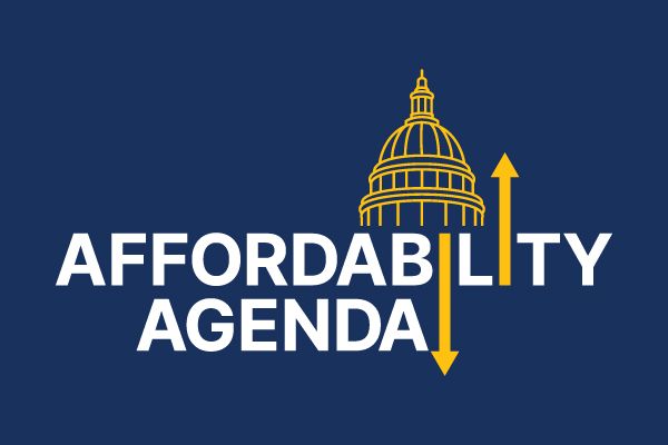 AFFORDABILITY AGENDA logo featuring a yellow Capitol dome, a downward arrow, and an upward arrow.