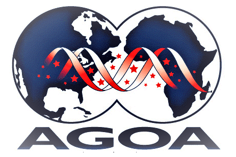 AGOA logo with overlapping globe outlines and a red, white and blue ribbon linking the Americas and Africa.