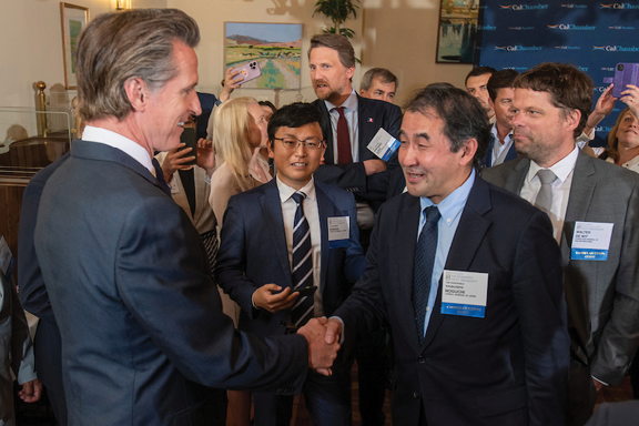 Consul General of Japan Yasushi Noguchi greets Governor Gavin Newsom