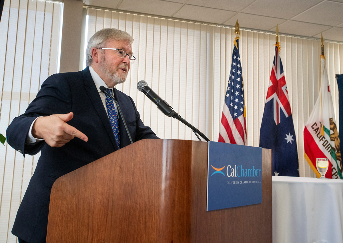 Ambassador Dr. Kevin Rudd, Australia’s ambassador to the United States, speaks at the CalChamber International Forum on August 15.  Photos by bryanpatrickphoto.com
