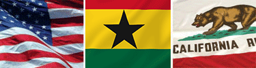 United States, Ghana and California flags displayed side by side.
