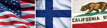 United States, Finland and California flags displayed side by side.