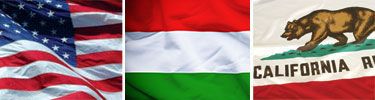 United States, Hungary and California flags displayed side by side.