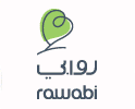 Rawabi logo with a green leaf-like symbol above Arabic lettering and the English word rawabi.