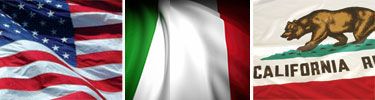 United States, Italy and California flags displayed side by side.
