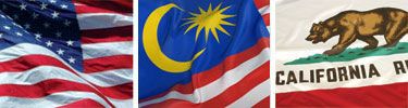 United States, Malaysia and California flags displayed side by side.