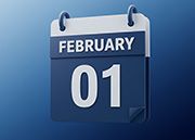 A blue flip-calendar graphic displays February 01.