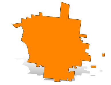Orange silhouette map of Sonoma with a gray drop shadow.