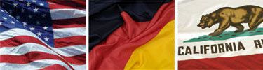 United States, Germany and California flags displayed side by side.