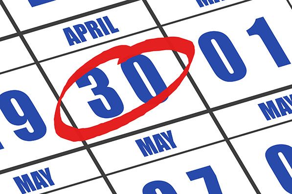 April 30 circled in red on a calendar.