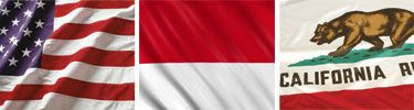 United States, Indonesia and California flags displayed side by side.