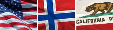 United States, Norway and California flags displayed side by side.