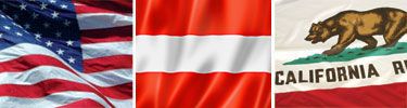 United States, Austria and California flags displayed side by side.