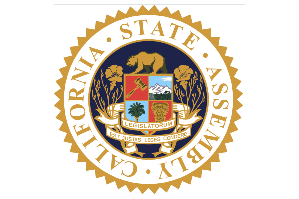 Gold-and-blue California State Assembly seal with a central coat of arms.