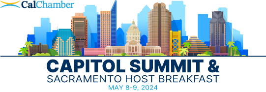 CalChamber Capitol Summit & Sacramento Host Breakfast graphic with a city skyline and May 8–9, 2024 dates.